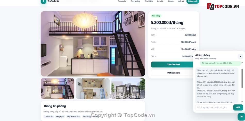 Website AI,Website Tìm Kiếm Phòng Trọ,Website Quản Lý kho,Web Thuê Phòng Trọ
